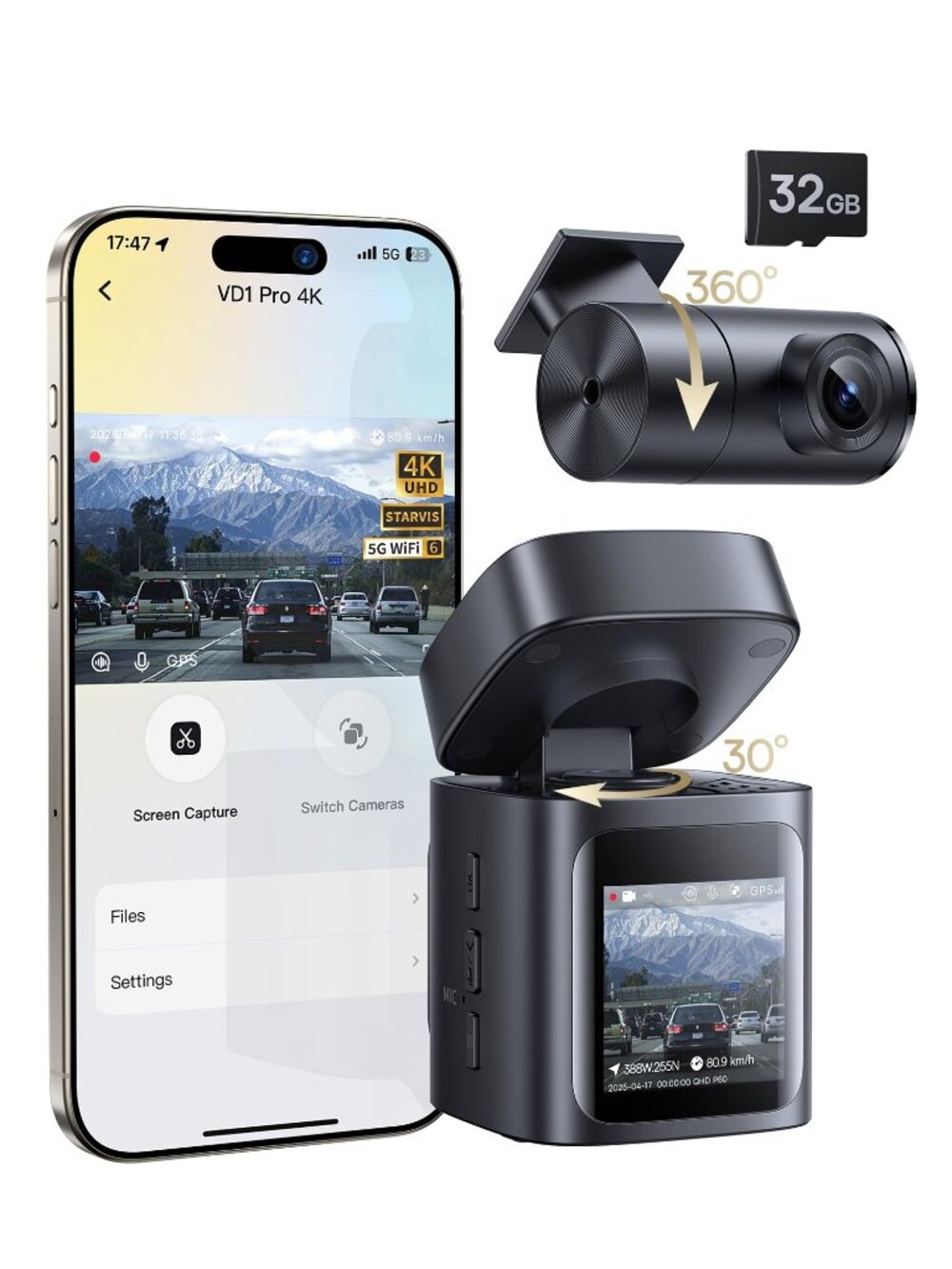 NEW Baseus VD1 Pro Solar Dash Cam Front and Rear 4K + 1080P Camera for Cars Mode